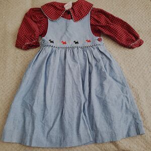 Vintage Cottontail Originals Scotty Dog Denim Jumper/Checkered Shirt Sz 4
